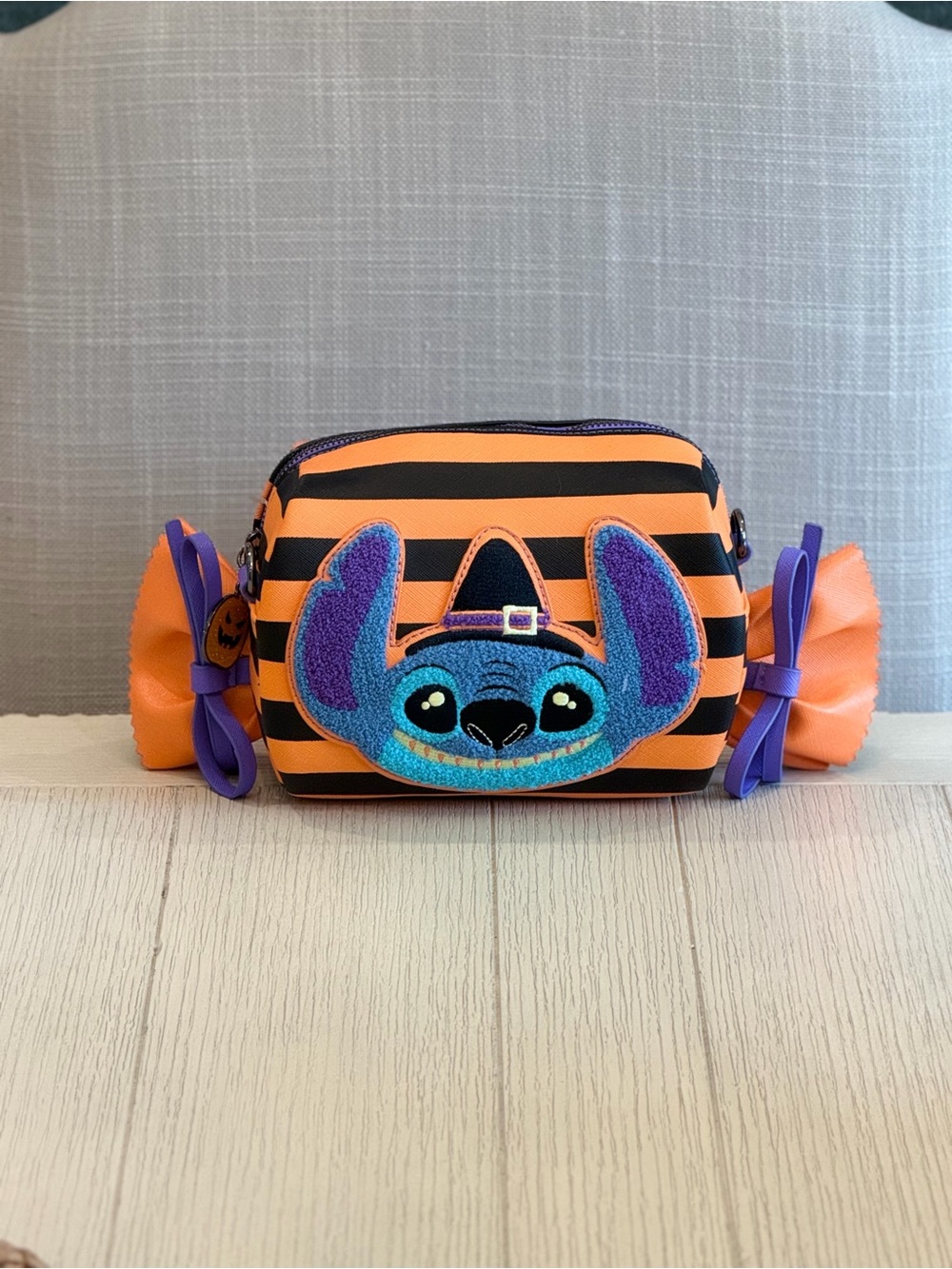 Loungefly Disney Halloween Stitch Striped Crossbody Bag - Orange, Black & Purple